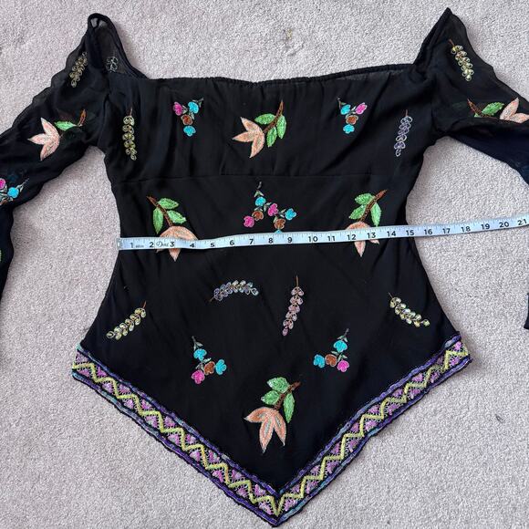 Boston Proper Silk Sheer Embroidered Sequin Off Shoulder Top Women's Large Fairy - Picture 11 of 12